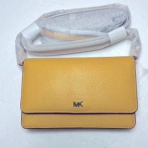 MICHAEL Michael Kors Yellow Pebbled Leather Crossbody Wallet